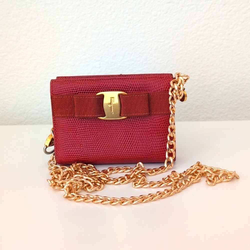 Salvatore Ferragamo Vera Bow Embossed Micro Cross Body / Wristlet Case